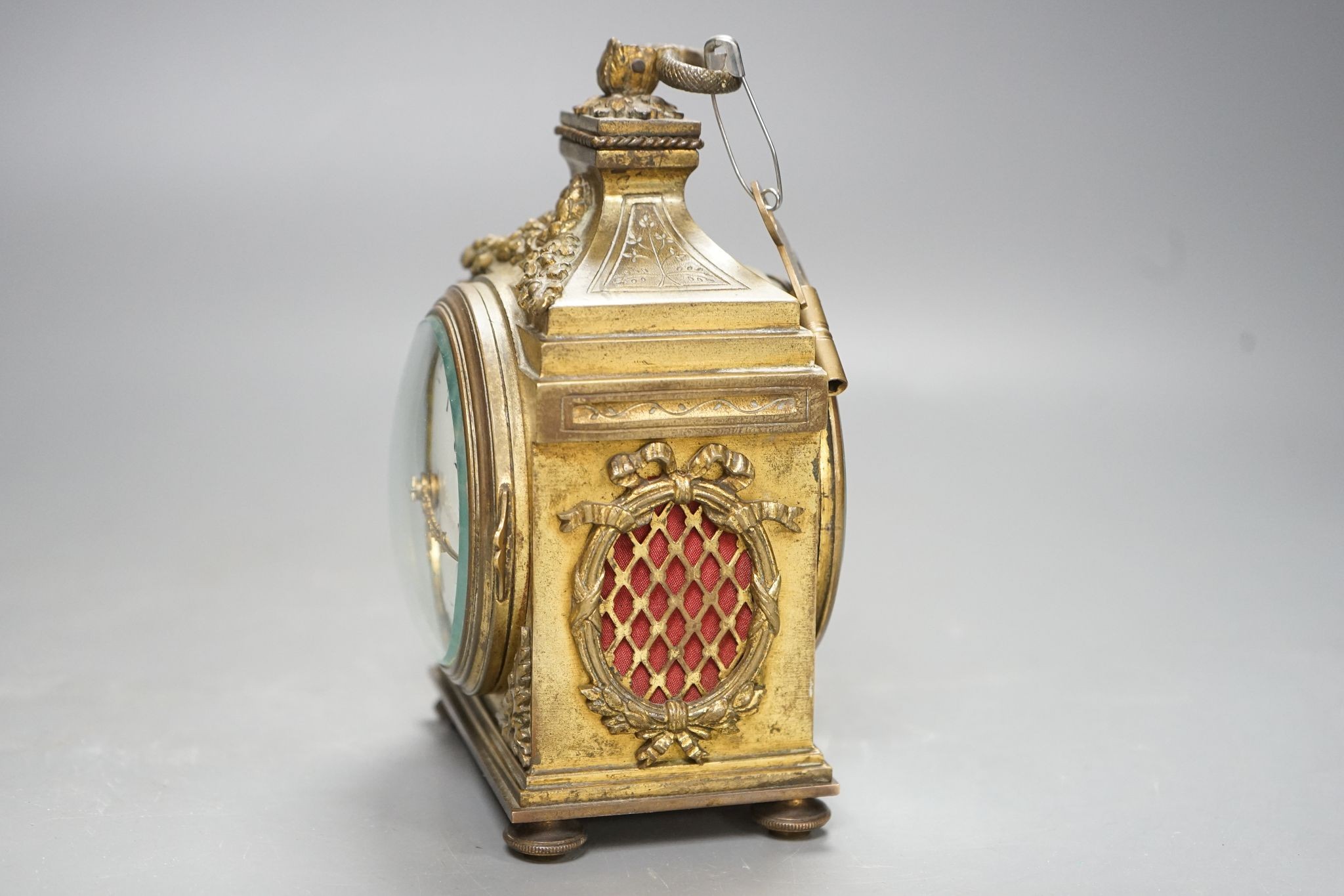 A French ormolu Pendule D'Officier timepiece, with key, circa 1900, 16cm